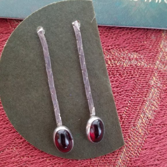 Red Garnet Dangling Earrings w/Sterling Silver - Picture 2 of 4